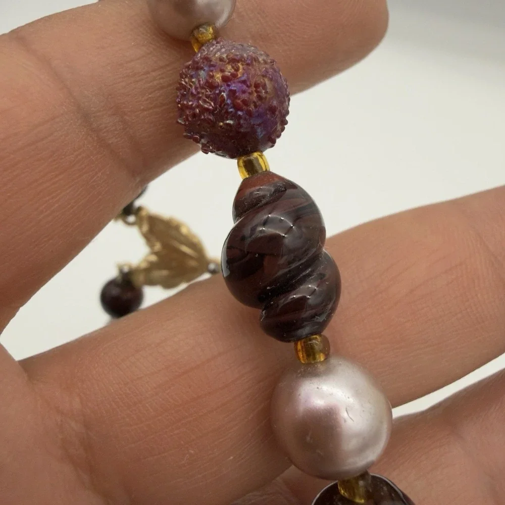 Vtg 50s Coro Iridescent Molded Glass Necklace Double Strand Orig. Tag Japan NOS